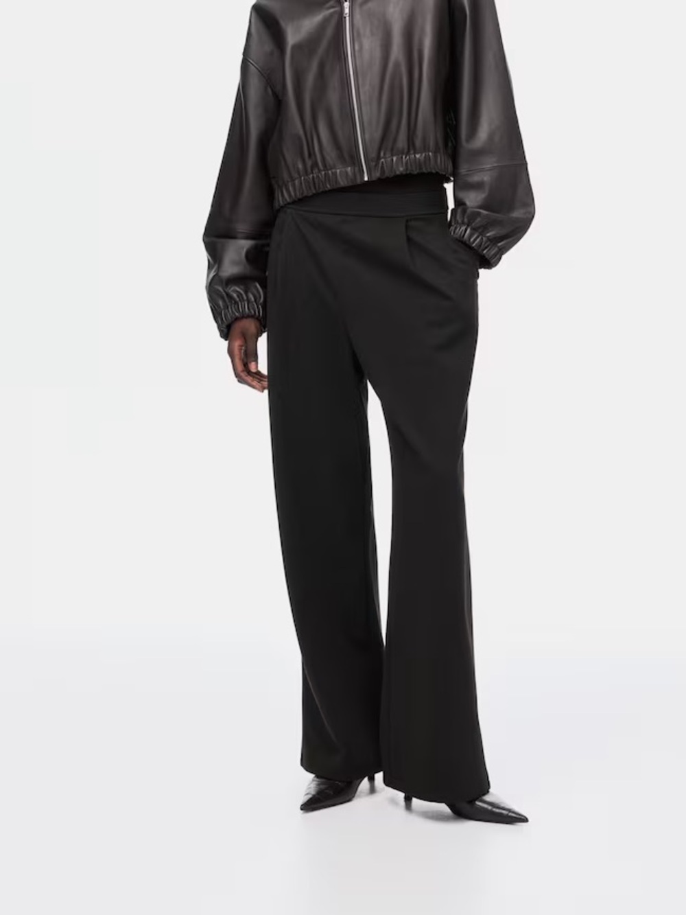 H&M Dark Grey Pleated Wide Leg Trousers Dress Pants Size Small